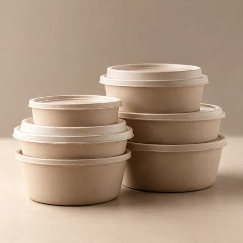 Cream food containers with matching lids